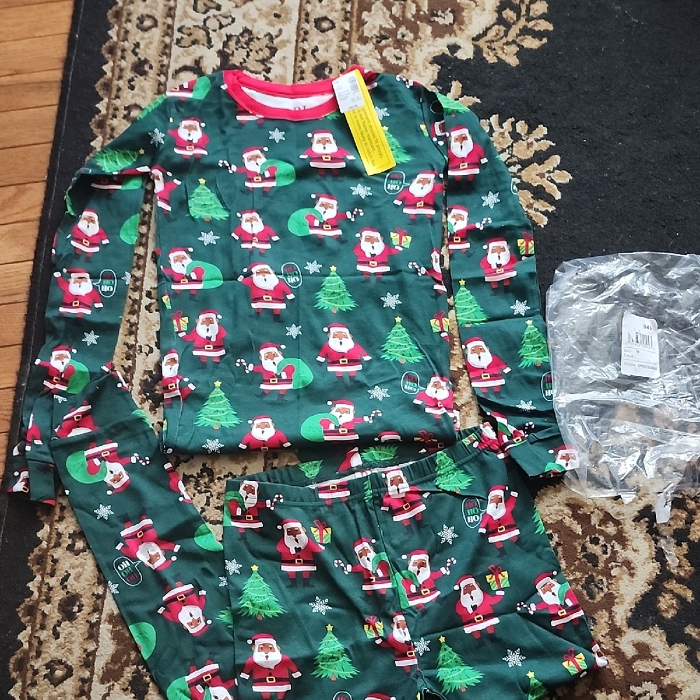 Children's Place Festive Black Santa Big Kids Pajama Set - Dark Green; 16
